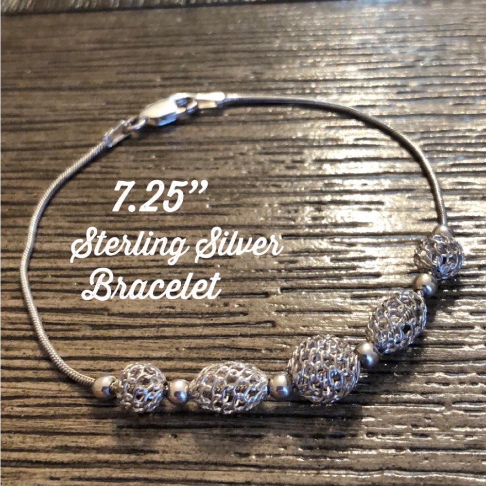 Sterling Silver Bracelet w/ Filigree Sliding Beads